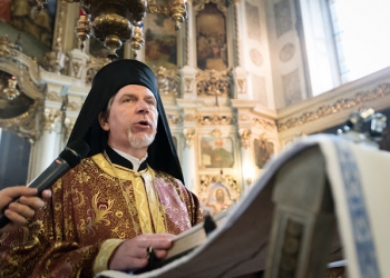 2 June 2018, Novi Sad, Serbia: On Sunday, participants of the CEC general assembly attended Sunday service in local churches in and around Novi Sad. Here, in the Eastern Orthodox Cathedral Church of the Holy Great Martyr George. His Eminence, Metropolitan Cleopas of Sweden and All Scandinavia speaks. The Conference of European Churches General Assembly takes place on 31 May - 6 June 2018, in Novi Sad, Serbia. More than 400 delegates, advisors, stewards, youth, staff, and distinguished guests take part in the 2018 General Assembly and related events. Gathered together under the theme, “You shall be my witnesses,” the assembly forges the path for CEC for the coming five-year period and beyond. Of central concern is the future of Europe in light of economic, political, and social crises and how the churches will live out a vision of witness, justice, and hospitality within this context.